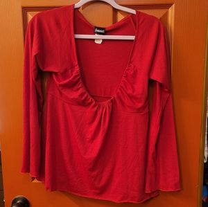 Lipstick red deep V blouse Frederick's of Hollywood size Large